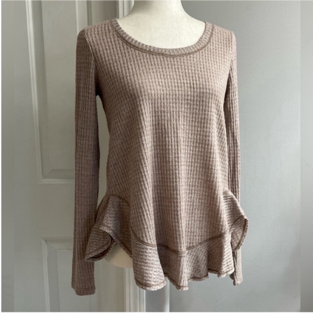 Anthropologie Taupe Waffle Knit Top Size XS